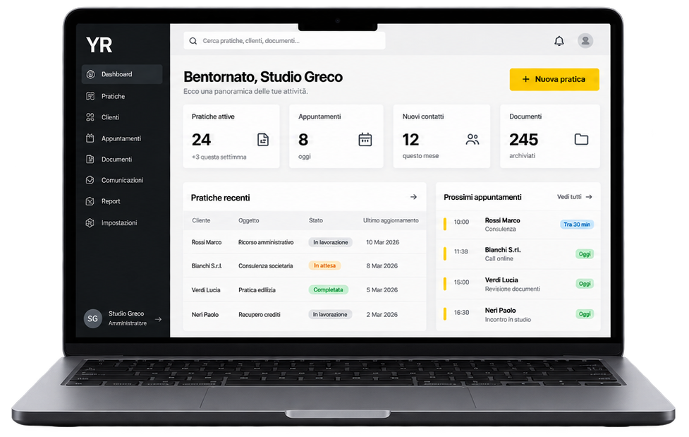 Dashboard gestionale mostrata su un laptop